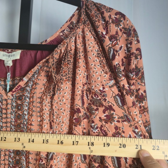 Umgee USA Floral‎ Print Dress Tiered Bell Sleeve Boho Bohemian Small S - Picture 9 of 16